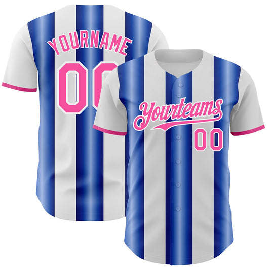 Custom White Pink-Royal Gradient Vertical Stripe Argentina Style Authentic Baseball Jersey