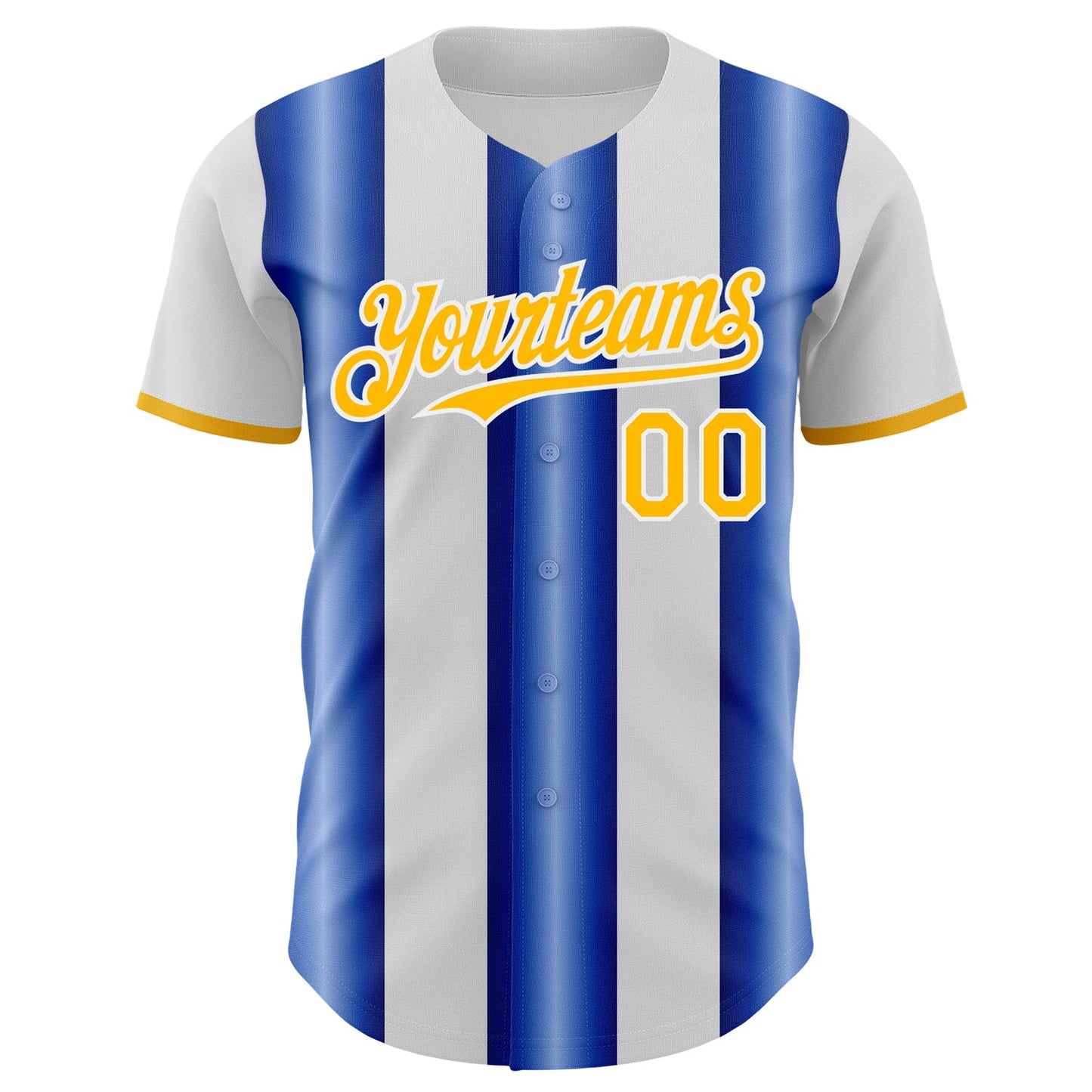 Custom White Gold-Royal Gradient Vertical Stripe Argentina Style Authentic Baseball Jersey