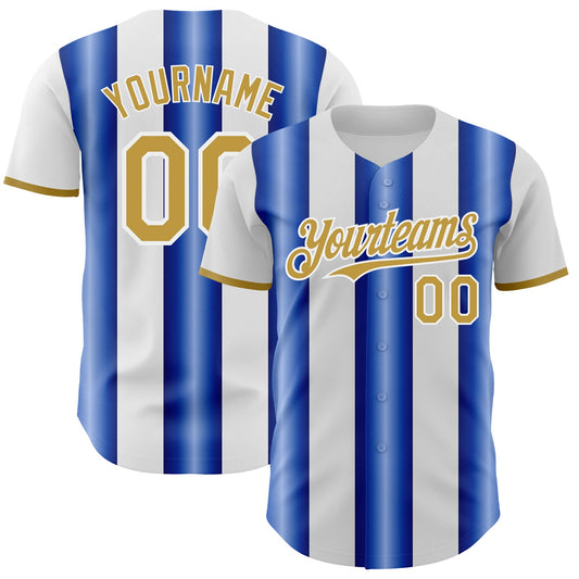 Custom White Old Gold-Royal Gradient Vertical Stripe Argentina Style Authentic Baseball Jersey