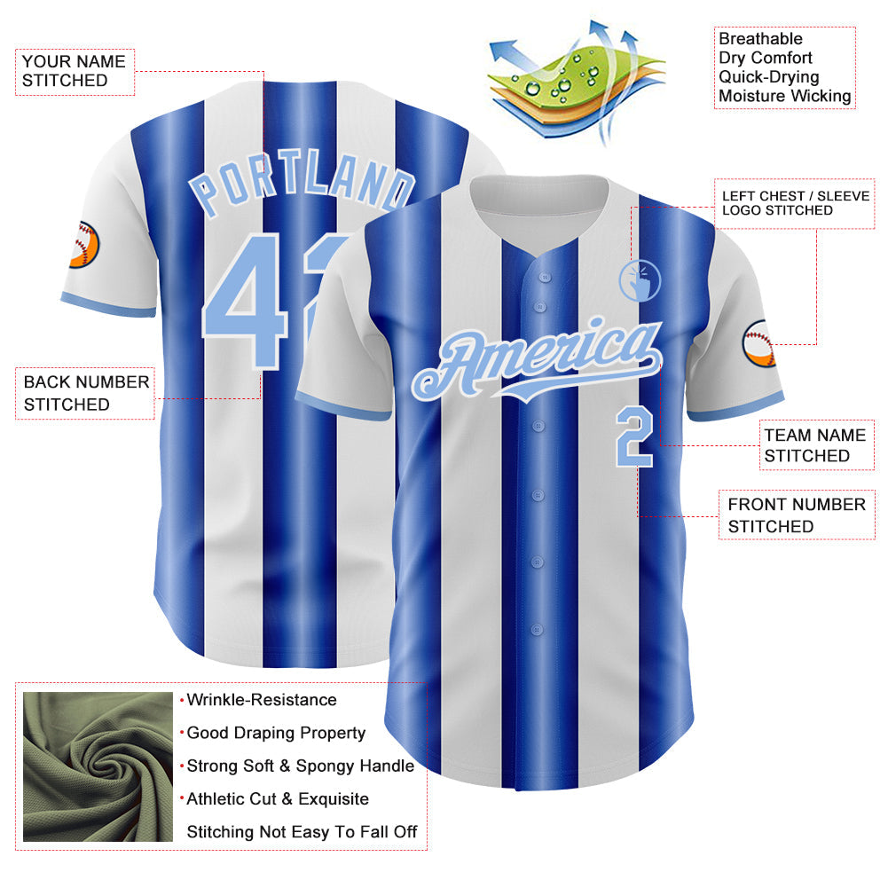 Custom White Light Blue-Royal Gradient Vertical Stripe Argentina Style Authentic Baseball Jersey