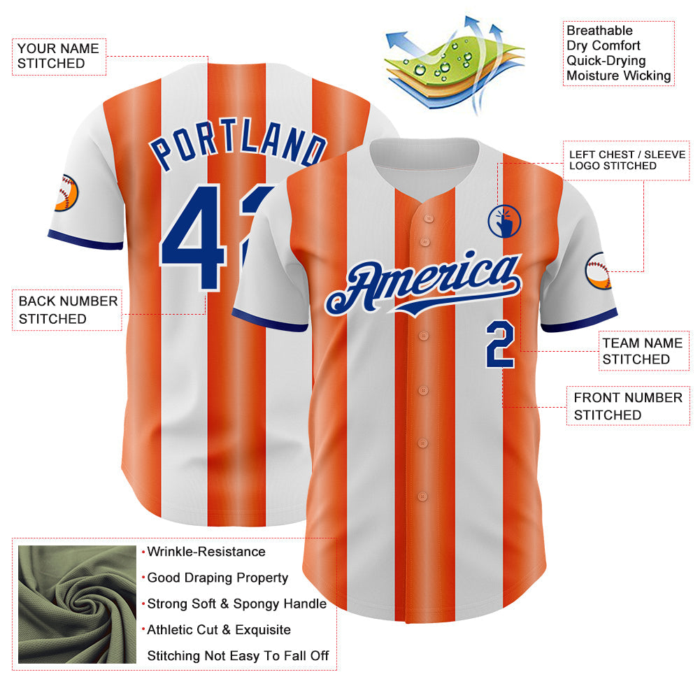 Custom White Royal-Orange Gradient Vertical Stripe Argentina Style Authentic Baseball Jersey