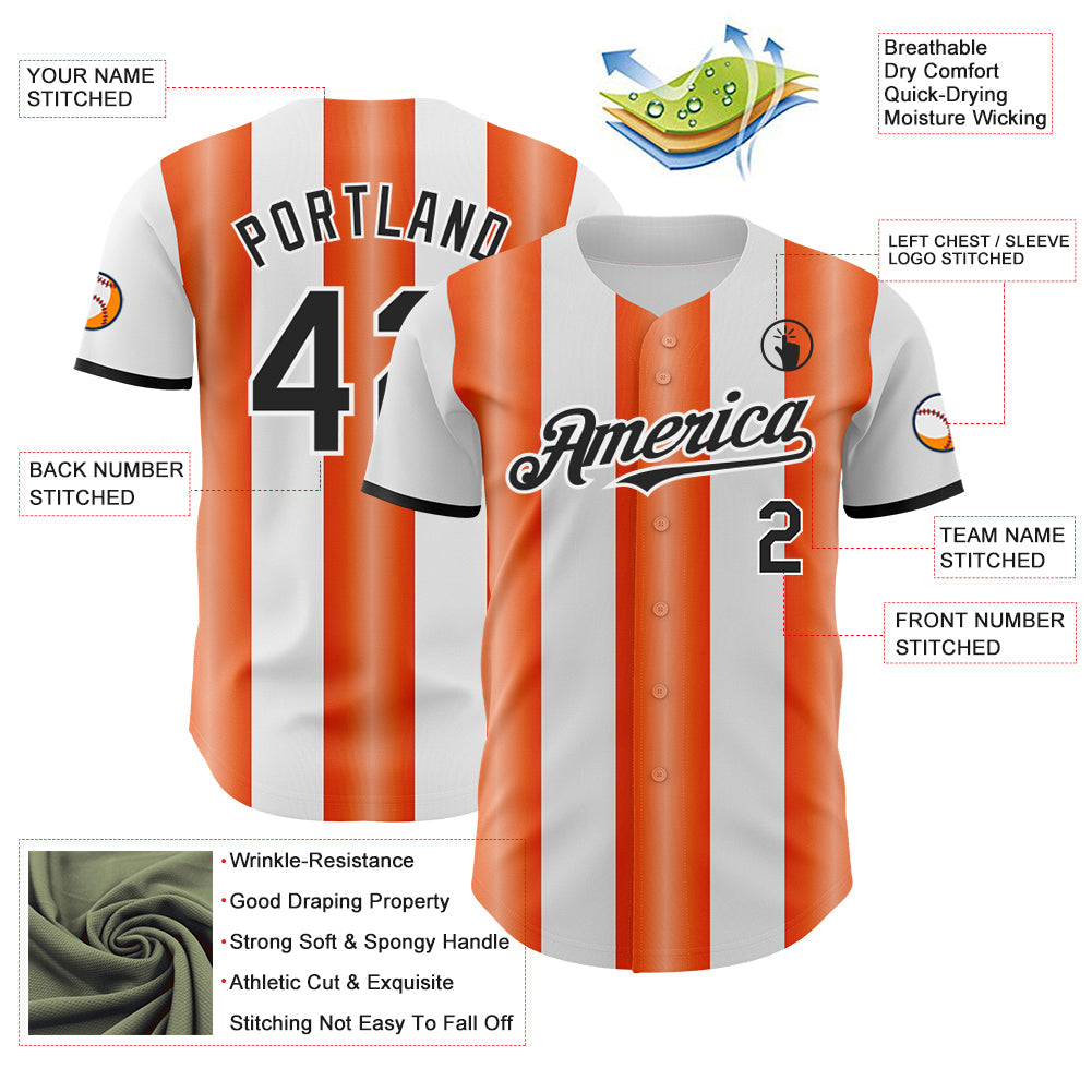 Custom White Black-Orange Gradient Vertical Stripe Argentina Style Authentic Baseball Jersey