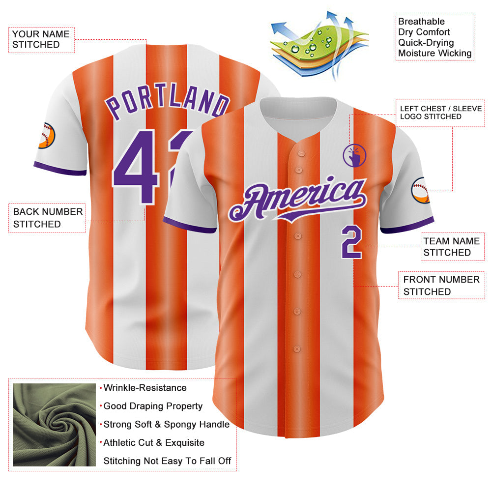 Custom White Purple-Orange Gradient Vertical Stripe Argentina Style Authentic Baseball Jersey