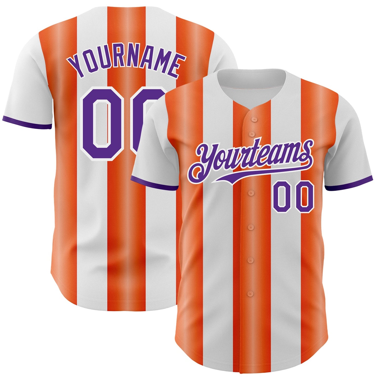 Custom White Purple-Orange Gradient Vertical Stripe Argentina Style Authentic Baseball Jersey