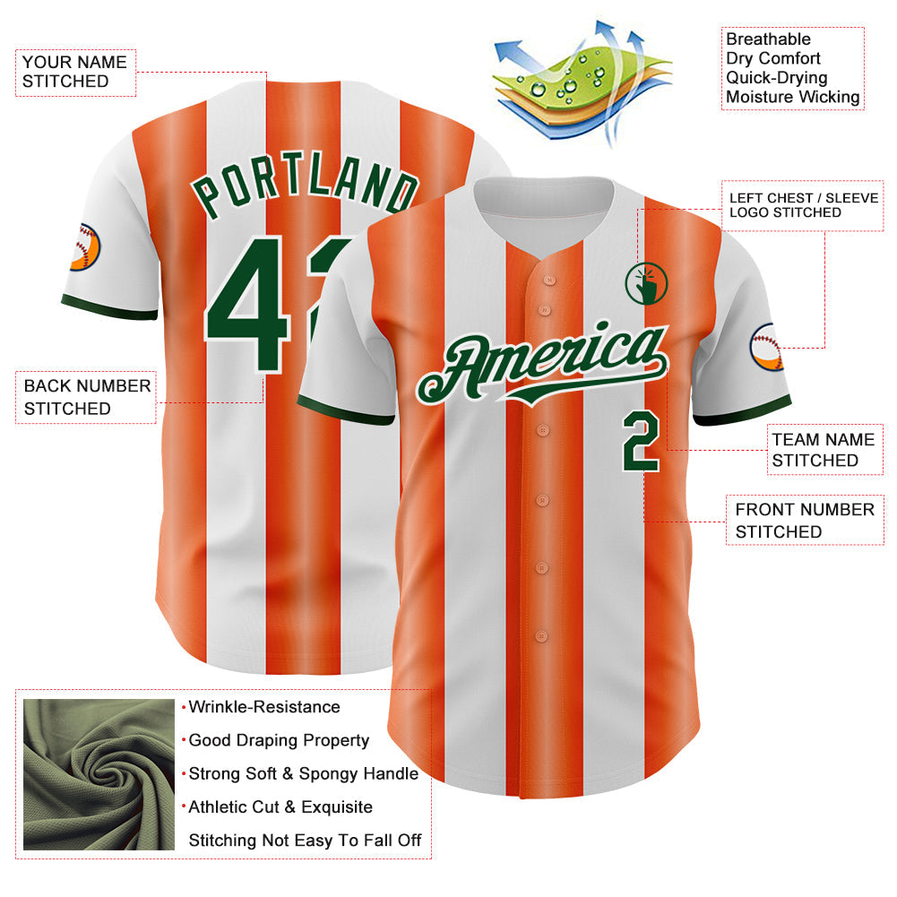 Custom White Green-Orange Gradient Vertical Stripe Argentina Style Authentic Baseball Jersey