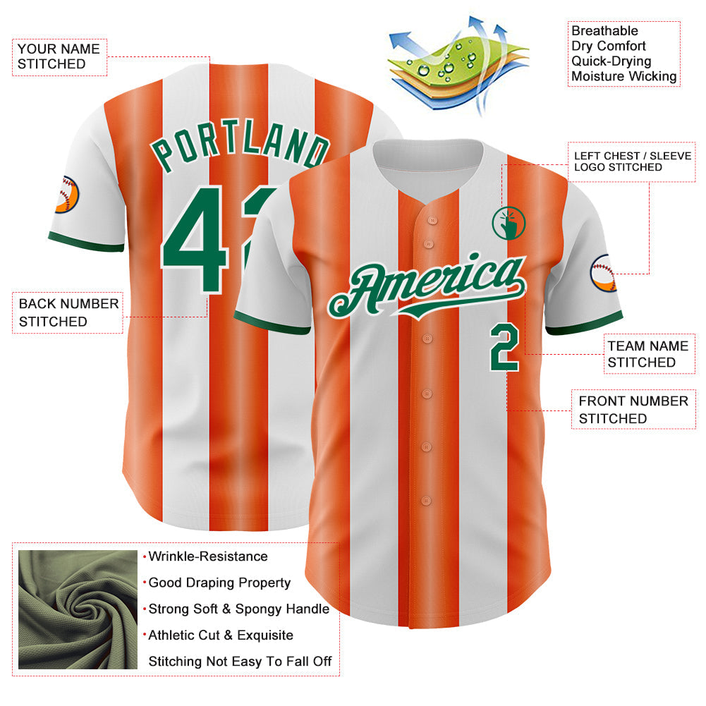 Custom White Kelly Green-Orange Gradient Vertical Stripe Argentina Style Authentic Baseball Jersey
