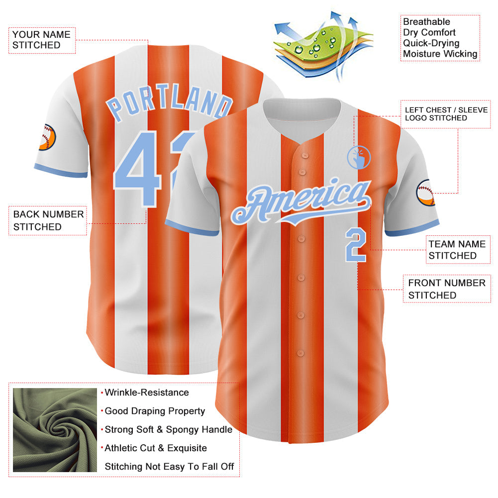 Custom White Light Blue-Orange Gradient Vertical Stripe Argentina Style Authentic Baseball Jersey
