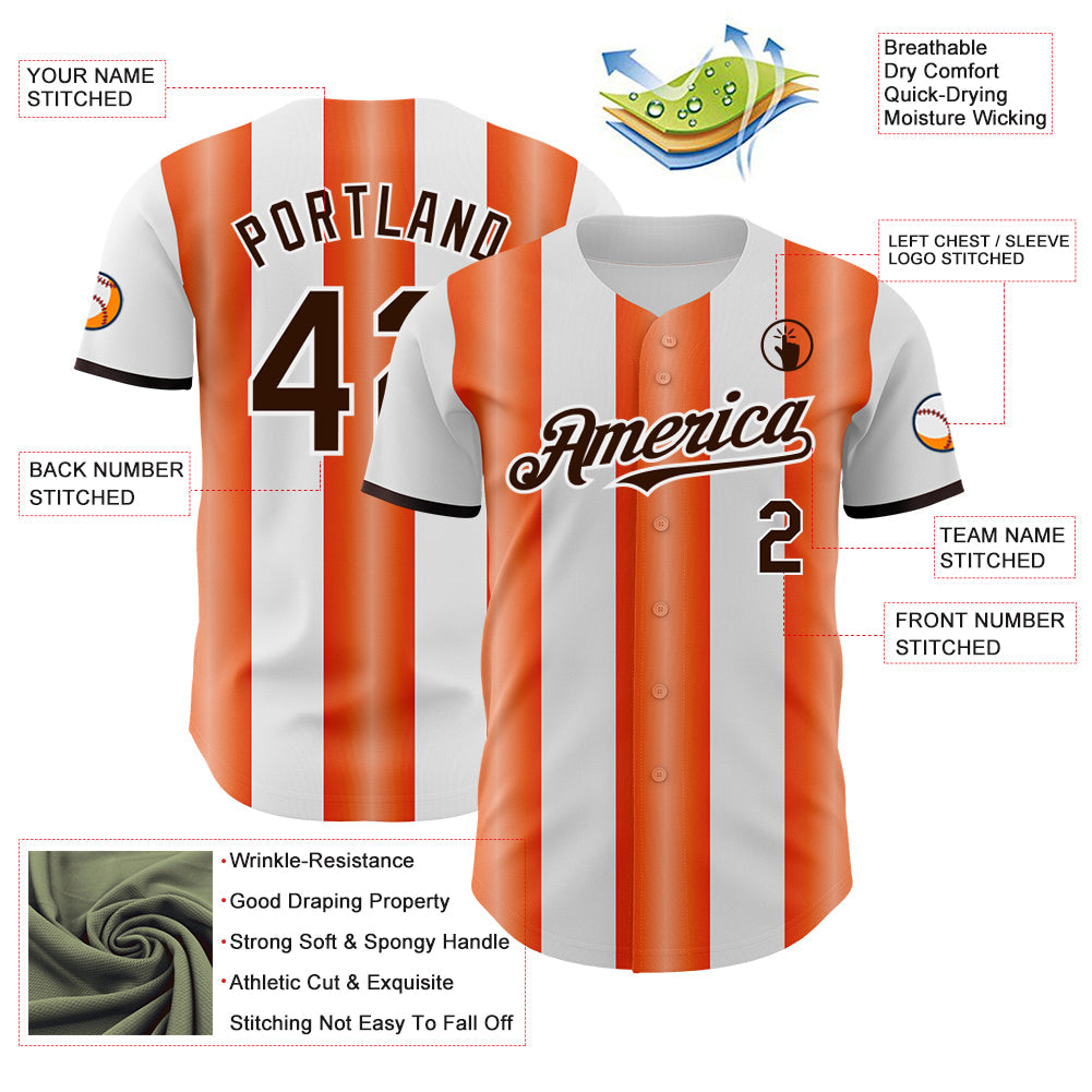 Custom White Brown-Orange Gradient Vertical Stripe Argentina Style Authentic Baseball Jersey