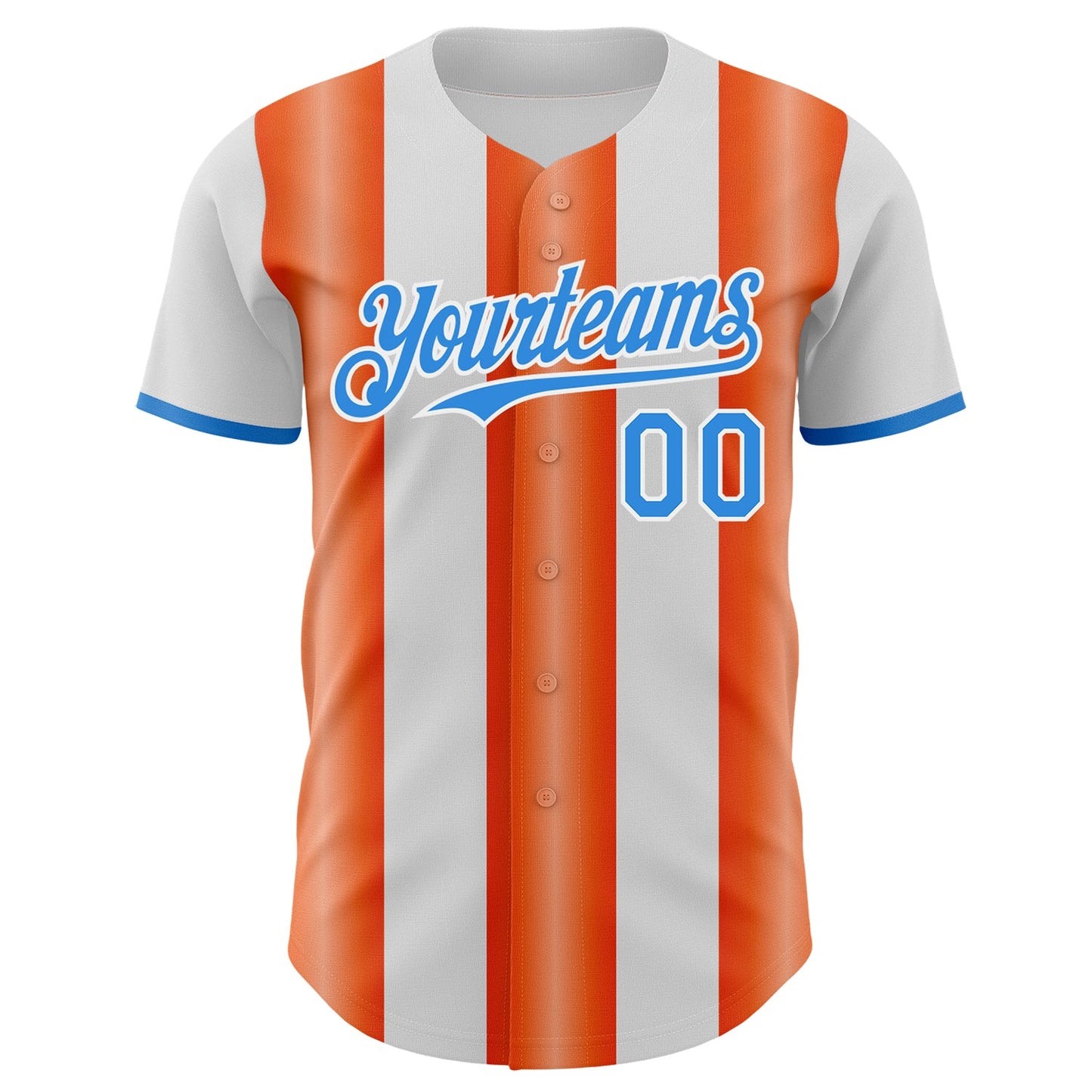 Custom White Electric Blue-Orange Gradient Vertical Stripe Argentina Style Authentic Baseball Jersey