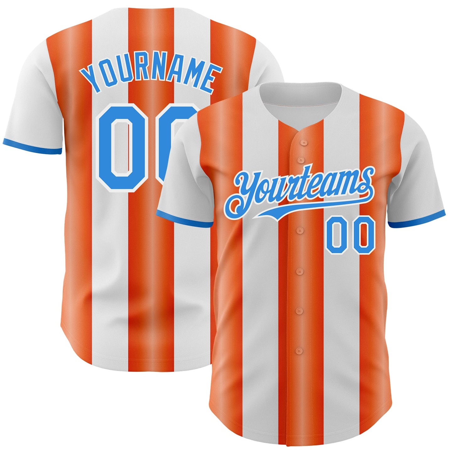 Custom White Electric Blue-Orange Gradient Vertical Stripe Argentina Style Authentic Baseball Jersey