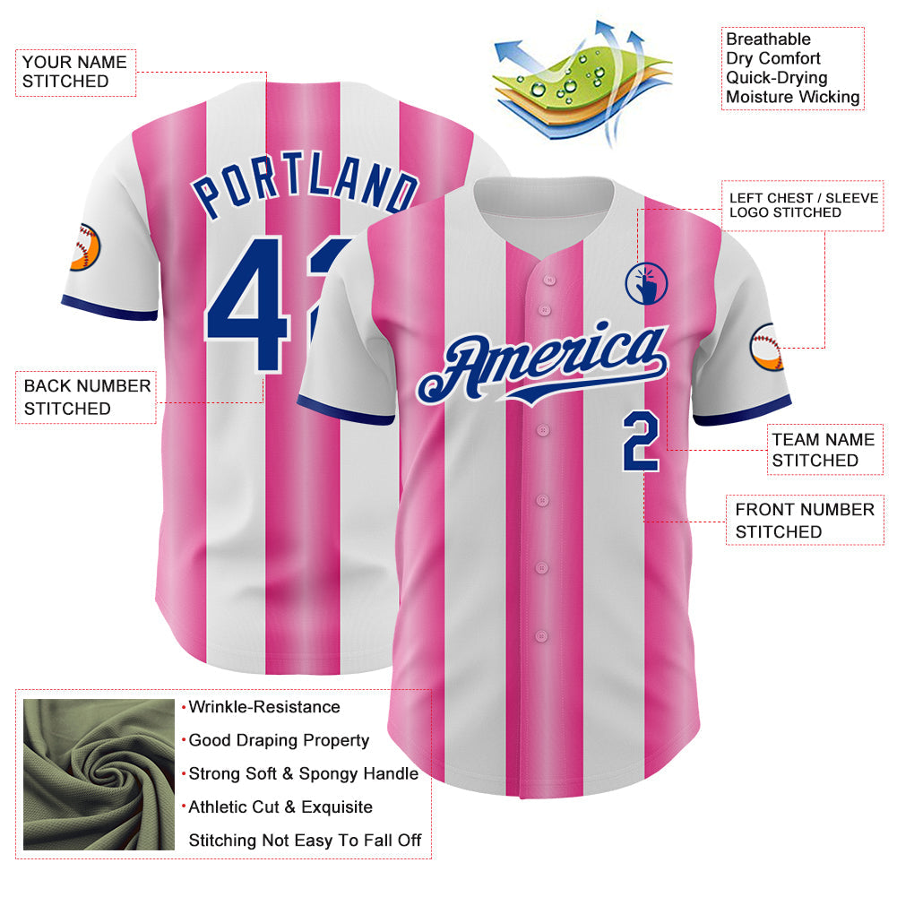 Custom White Royal-Pink Gradient Vertical Stripe Argentina Style Authentic Baseball Jersey