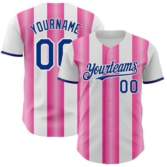 Custom White Royal-Pink Gradient Vertical Stripe Argentina Style Authentic Baseball Jersey