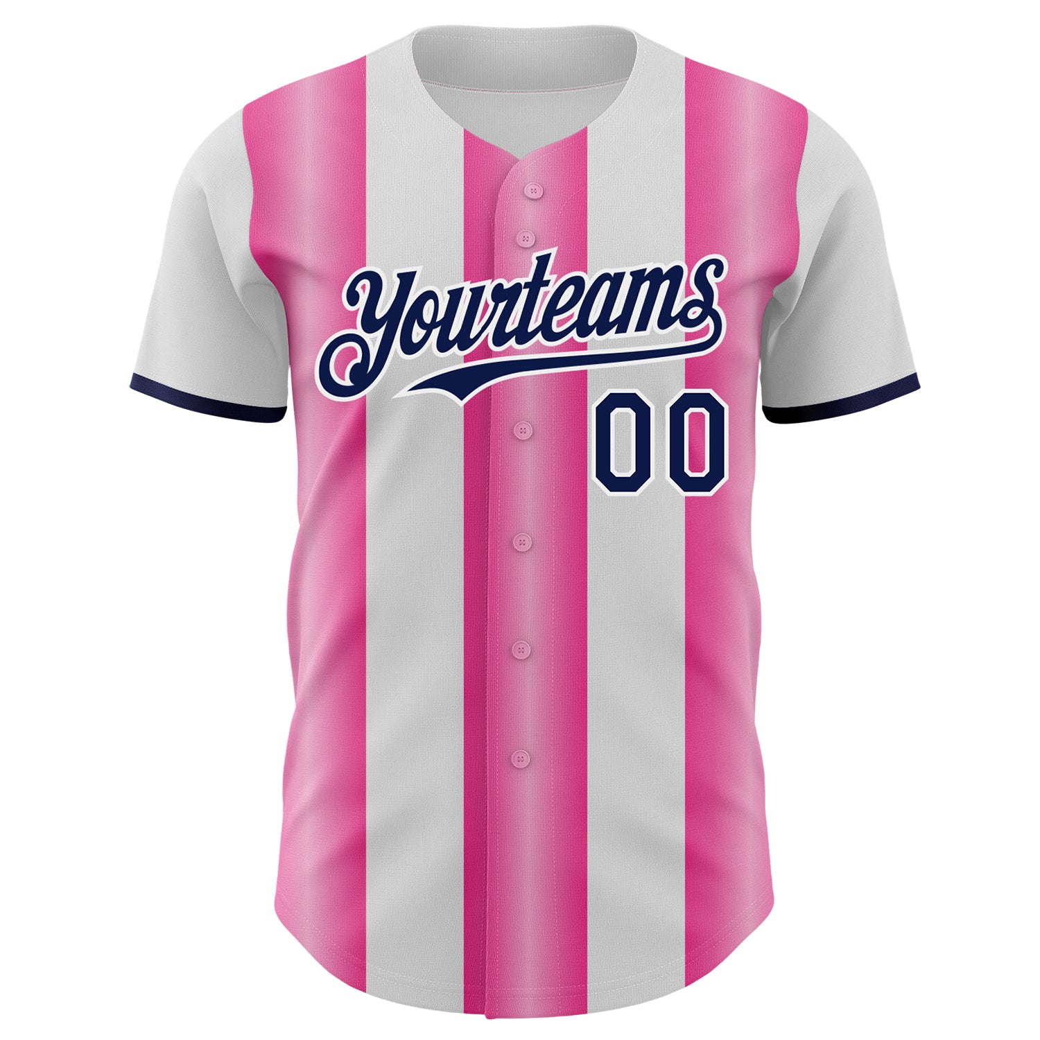 Custom White Navy-Pink Gradient Vertical Stripe Argentina Style Authentic Baseball Jersey