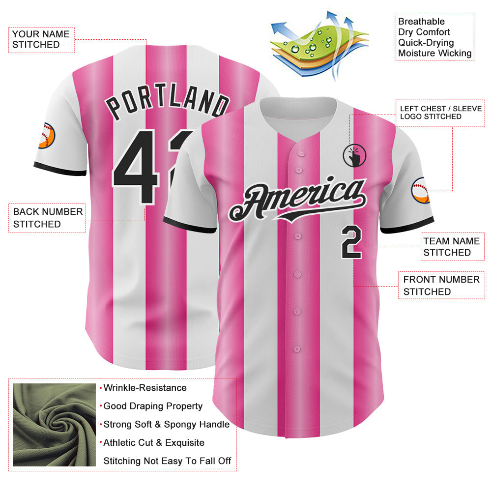 Custom White Black-Pink Gradient Vertical Stripe Argentina Style Authentic Baseball Jersey