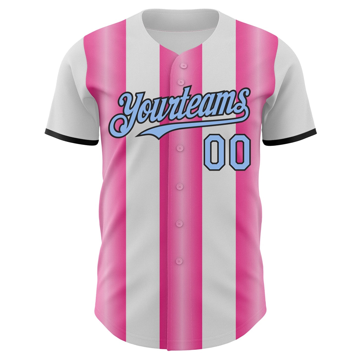 Custom White Light Blue Pink-Black Gradient Vertical Stripe Argentina Style Authentic Baseball Jersey
