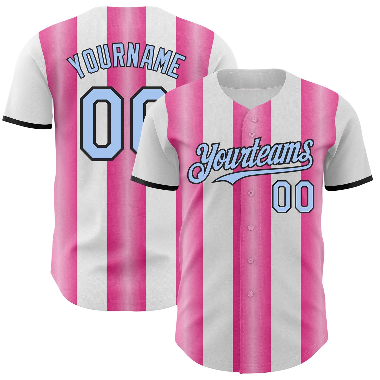 Custom White Light Blue Pink-Black Gradient Vertical Stripe Argentina Style Authentic Baseball Jersey