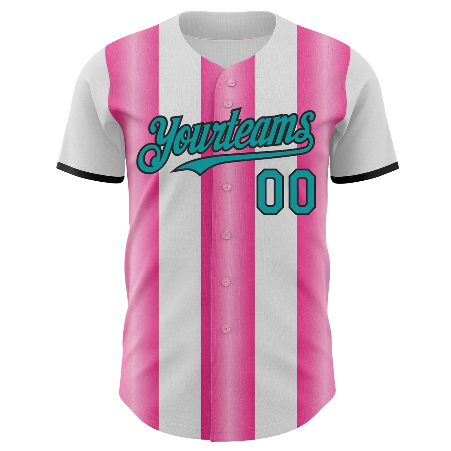 Custom White Teal Pink-Black Gradient Vertical Stripe Argentina Style Authentic Baseball Jersey