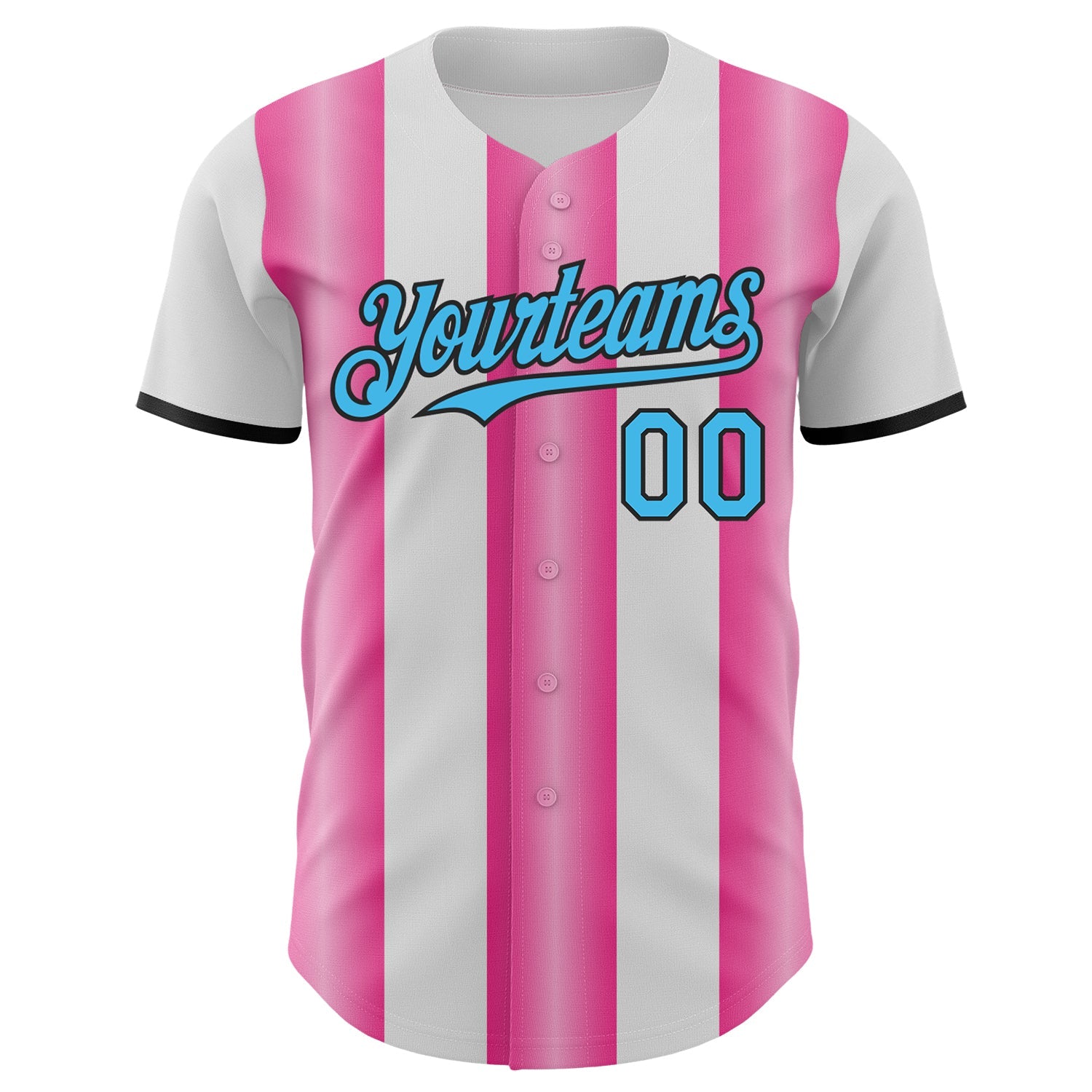 Custom White Sky Blue Pink-Black Gradient Vertical Stripe Argentina Style Authentic Baseball Jersey