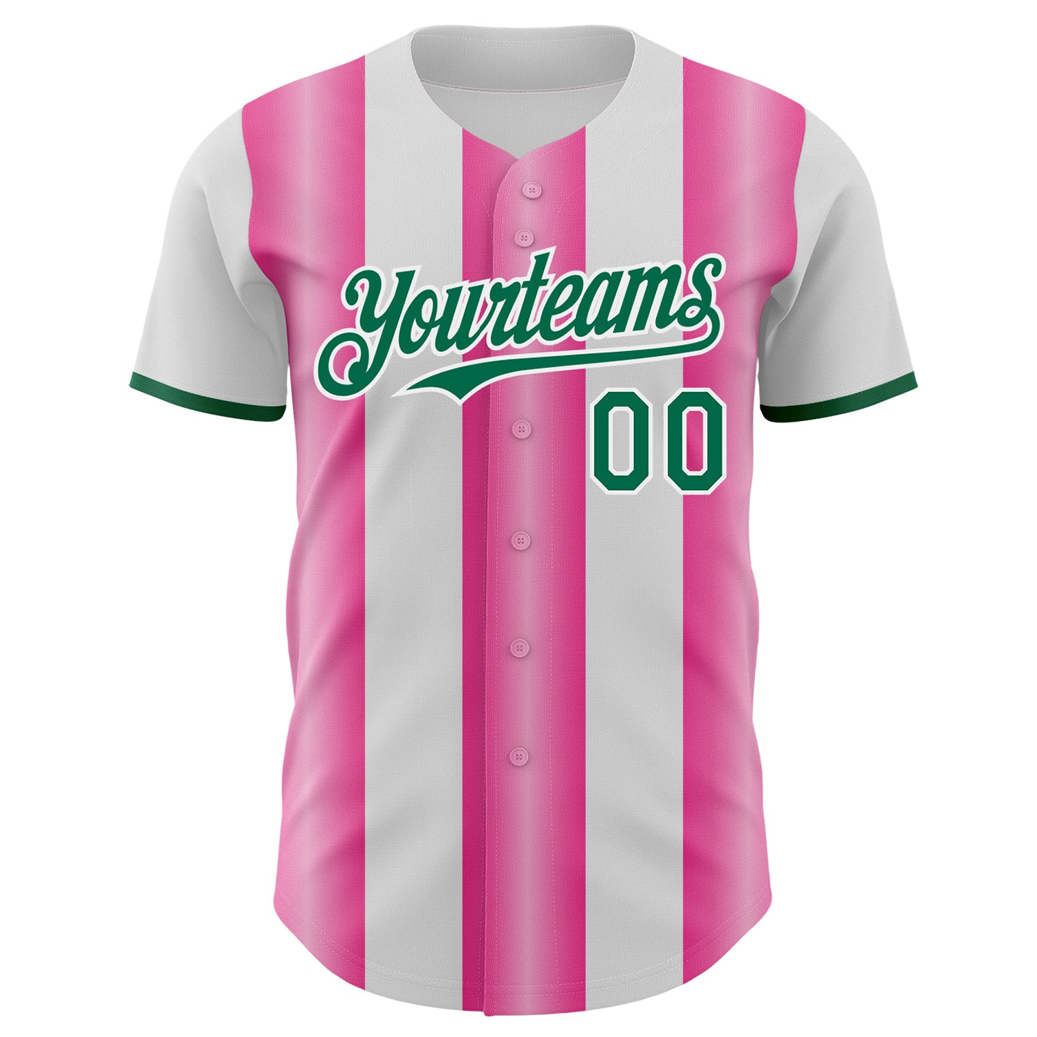 Custom White Kelly Green-Pink Gradient Vertical Stripe Argentina Style Authentic Baseball Jersey