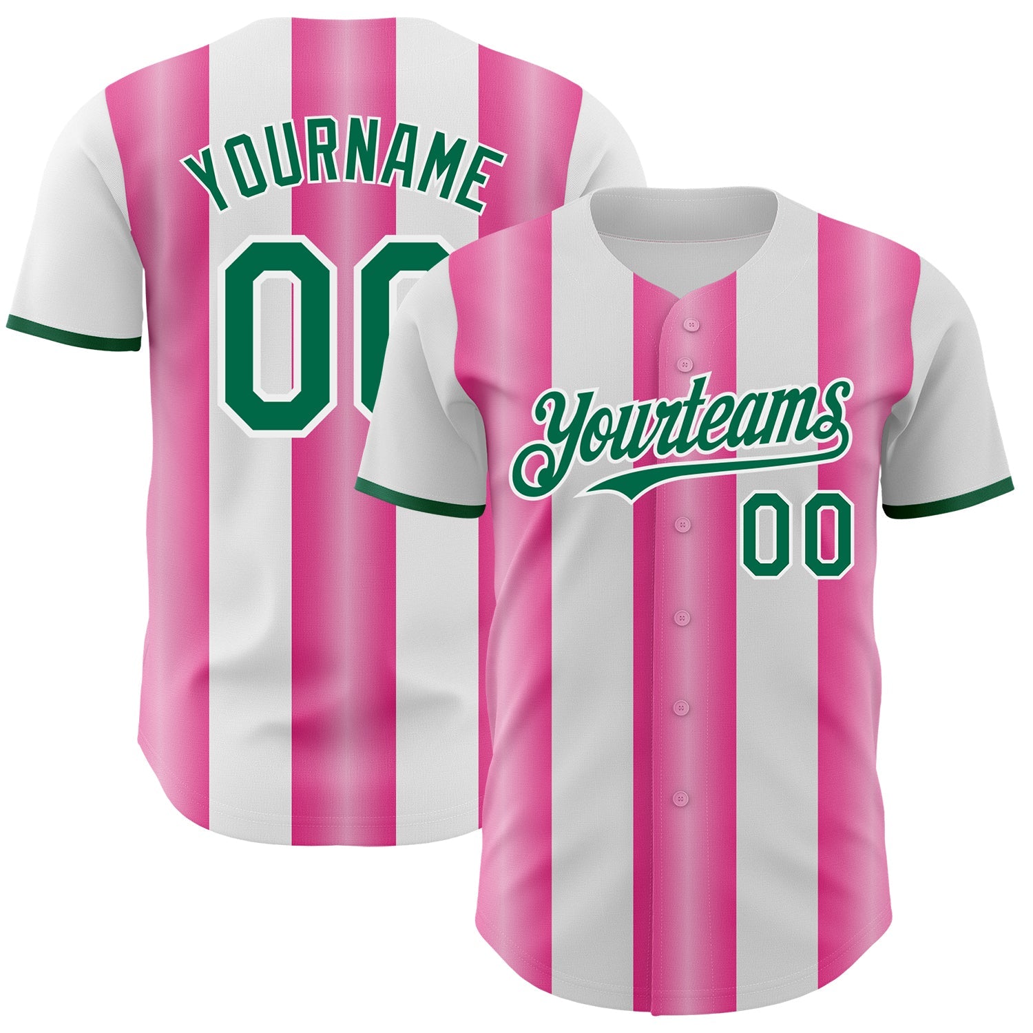 Custom White Kelly Green-Pink Gradient Vertical Stripe Argentina Style Authentic Baseball Jersey