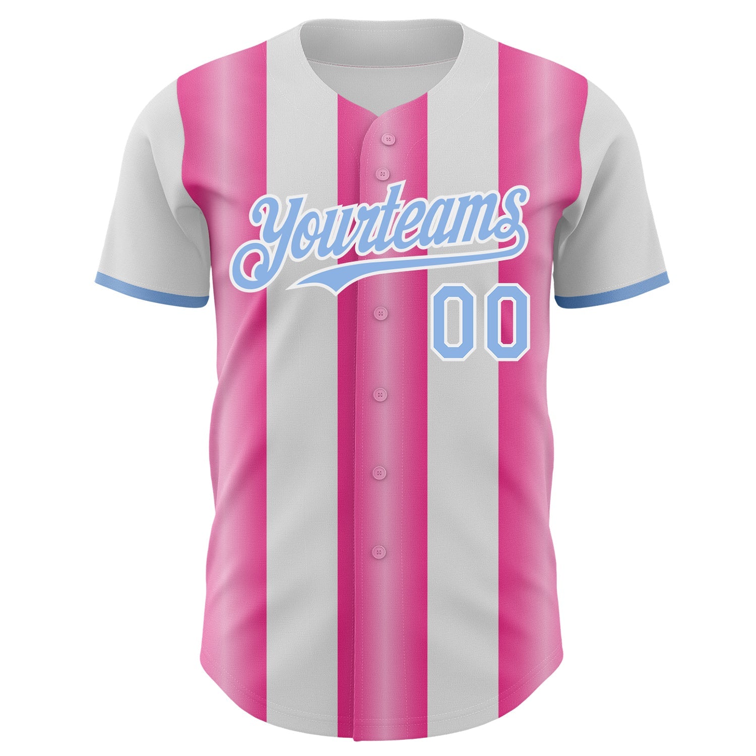Custom White Light Blue-Pink Gradient Vertical Stripe Argentina Style Authentic Baseball Jersey