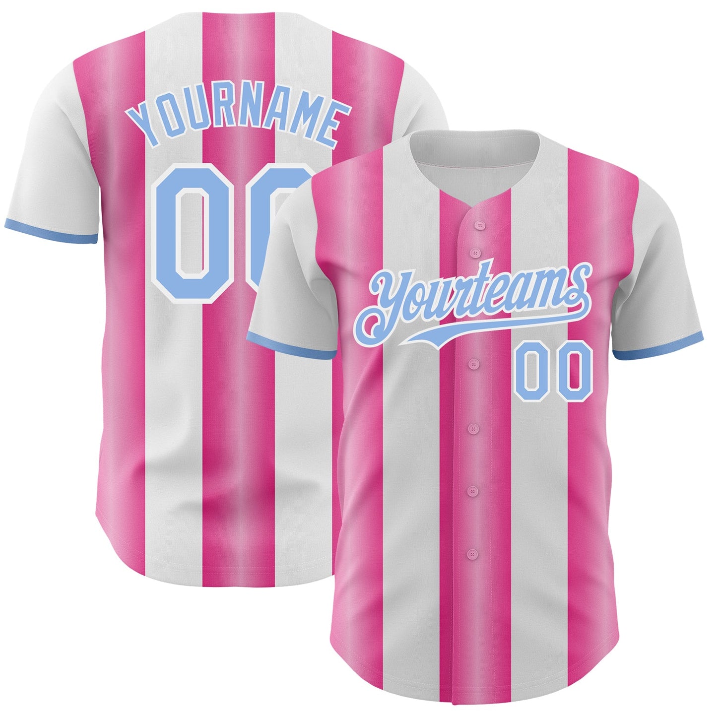 Custom White Light Blue-Pink Gradient Vertical Stripe Argentina Style Authentic Baseball Jersey