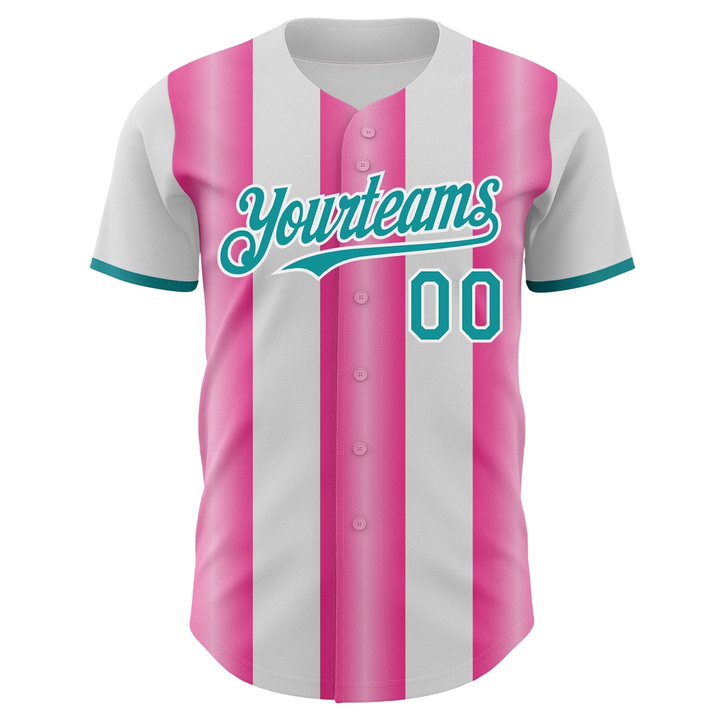 Custom White Teal-Pink Gradient Vertical Stripe Argentina Style Authentic Baseball Jersey
