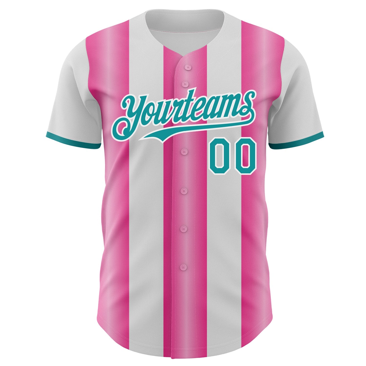 Custom White Teal-Pink Gradient Vertical Stripe Argentina Style Authentic Baseball Jersey