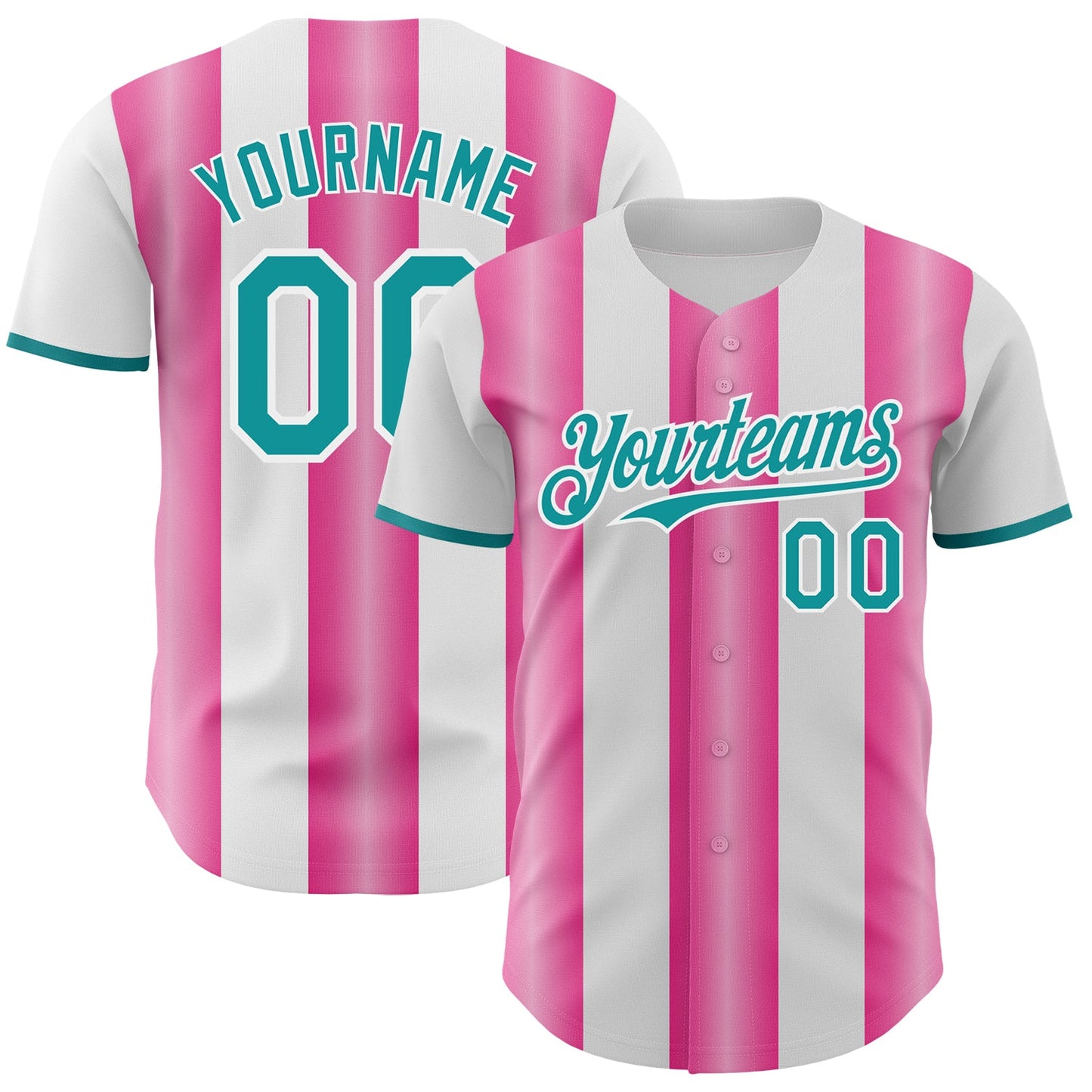 Custom White Teal-Pink Gradient Vertical Stripe Argentina Style Authentic Baseball Jersey
