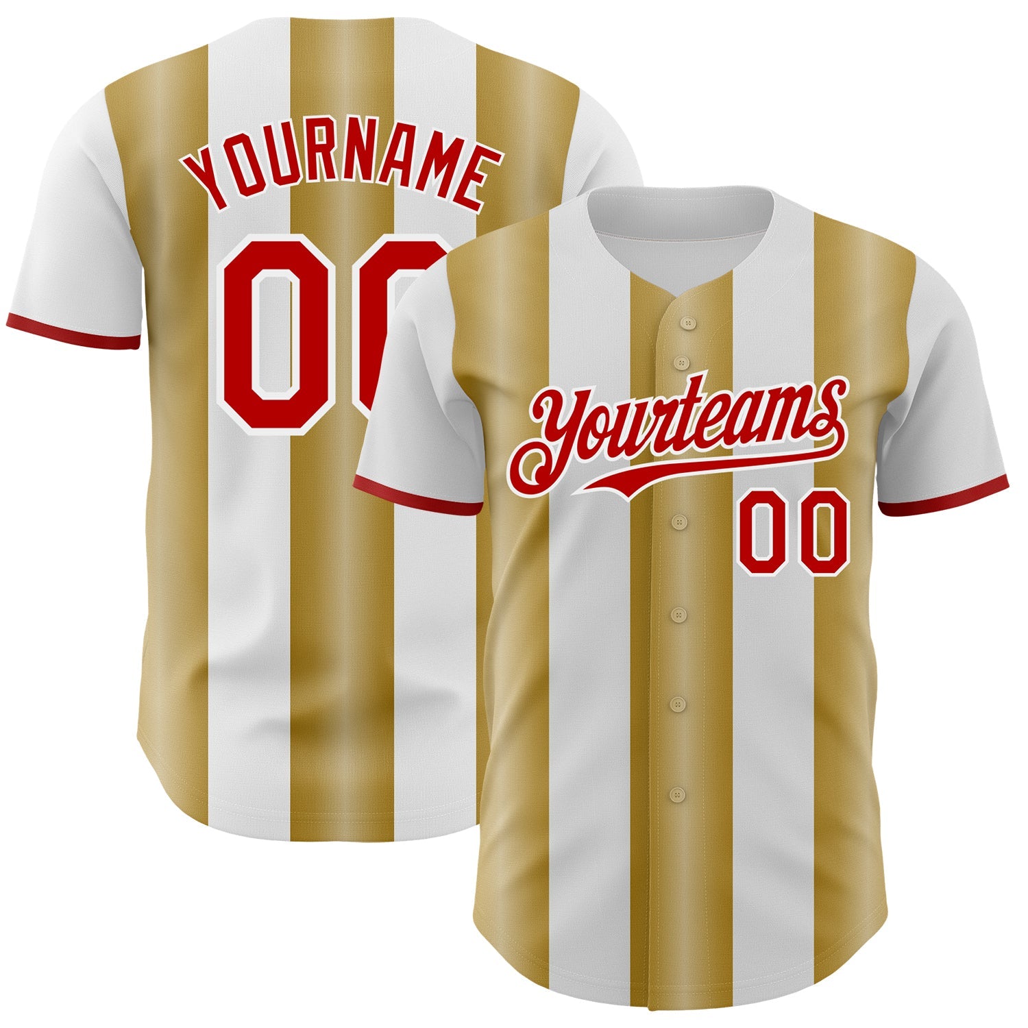 Custom White Red-Old Gold Gradient Vertical Stripe Argentina Style Authentic Baseball Jersey