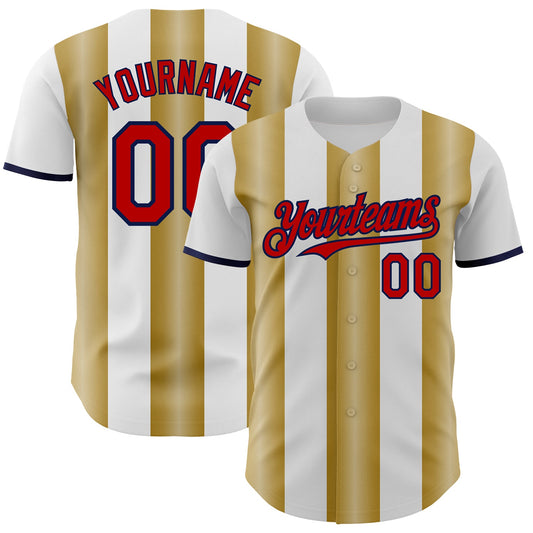 Custom White Red Old Gold-Navy Gradient Vertical Stripe Argentina Style Authentic Baseball Jersey