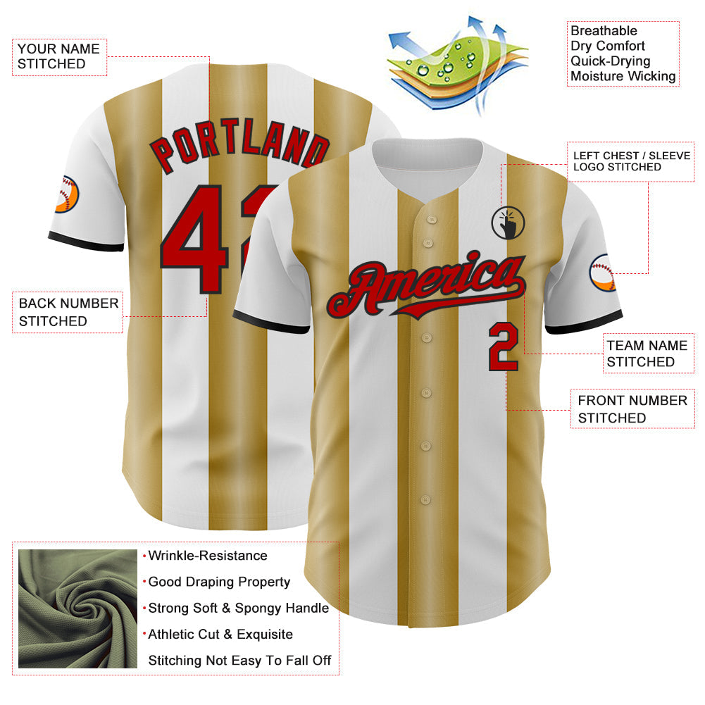 Custom White Red Old Gold-Black Gradient Vertical Stripe Argentina Style Authentic Baseball Jersey