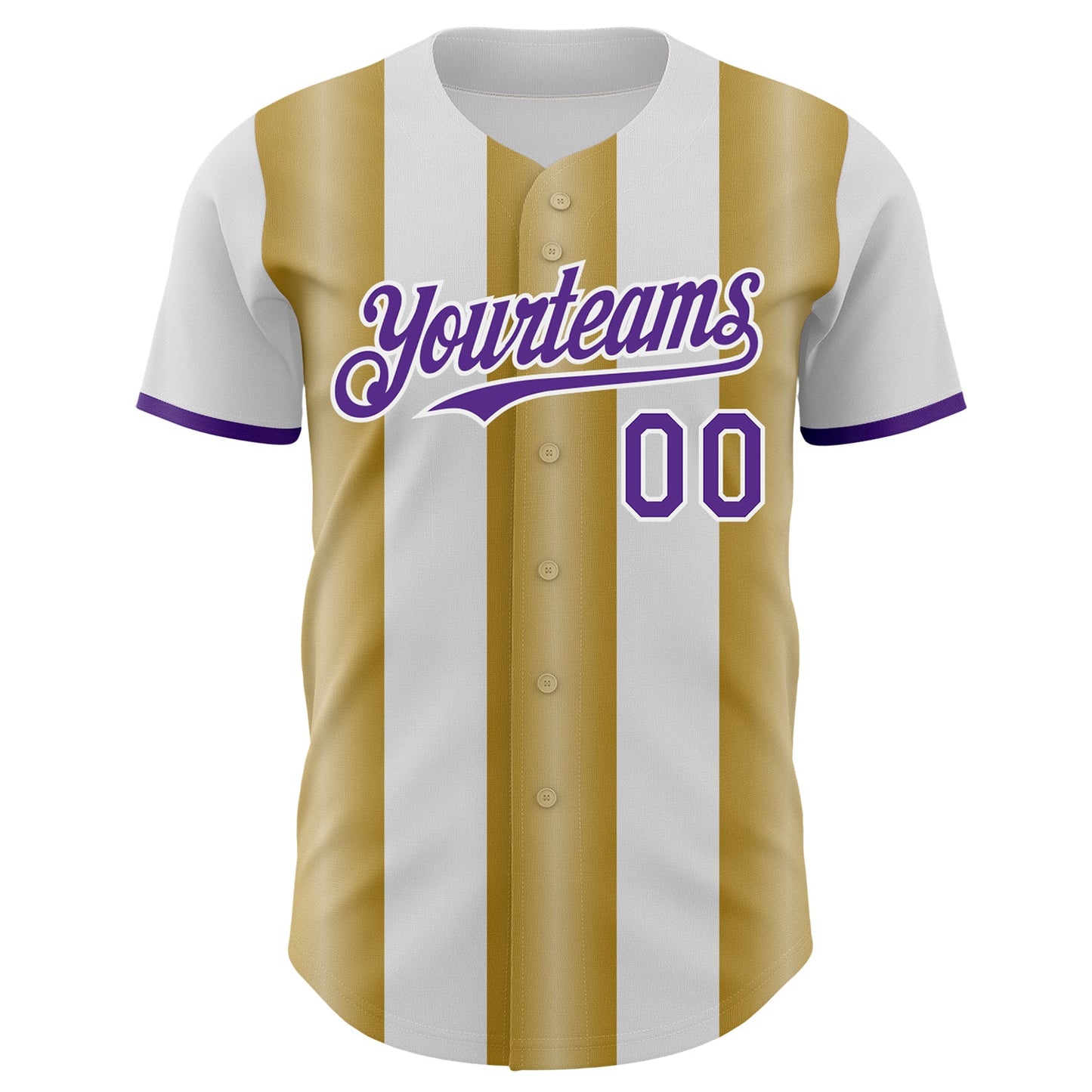 Custom White Purple-Old Gold Gradient Vertical Stripe Argentina Style Authentic Baseball Jersey