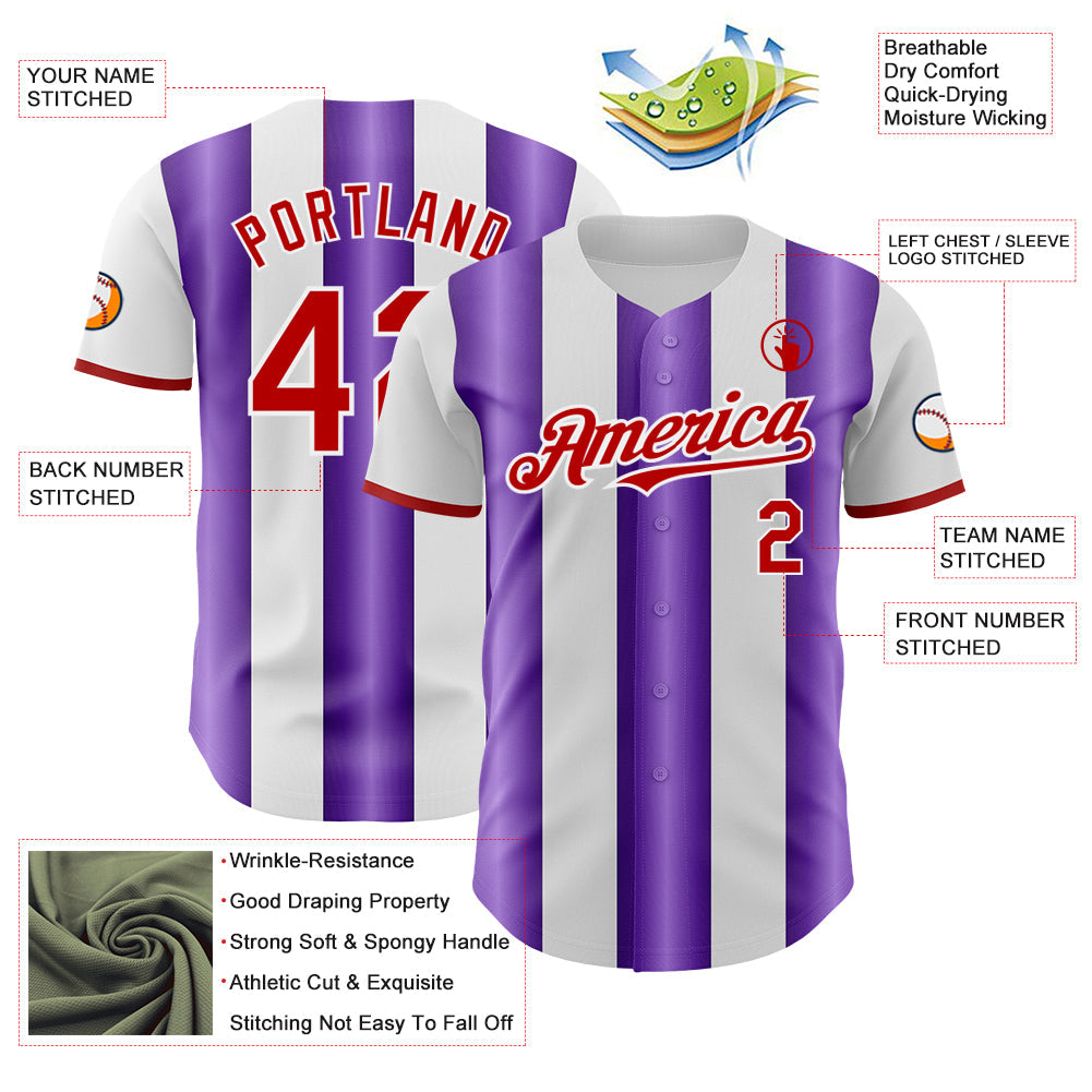 Custom White Red-Purple Gradient Vertical Stripe Argentina Style Authentic Baseball Jersey