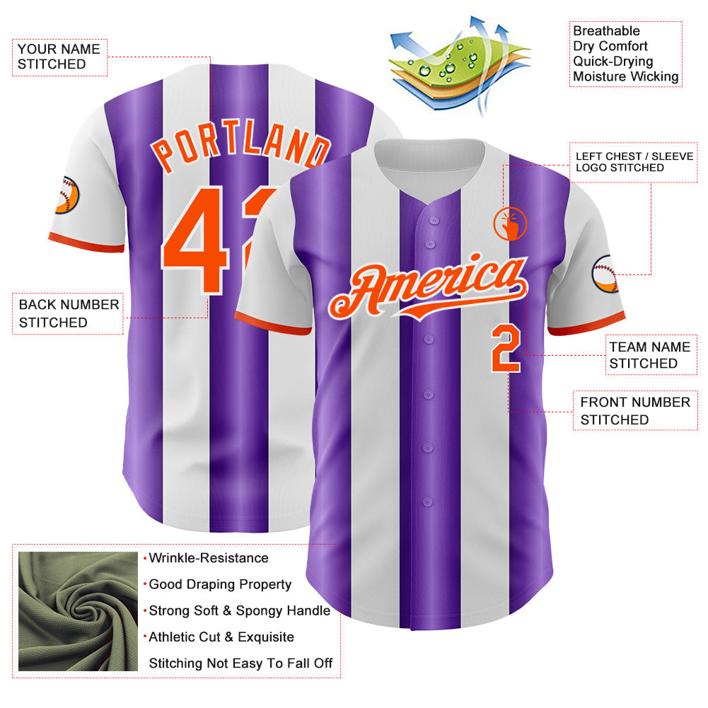 Custom White Orange-Purple Gradient Vertical Stripe Argentina Style Authentic Baseball Jersey