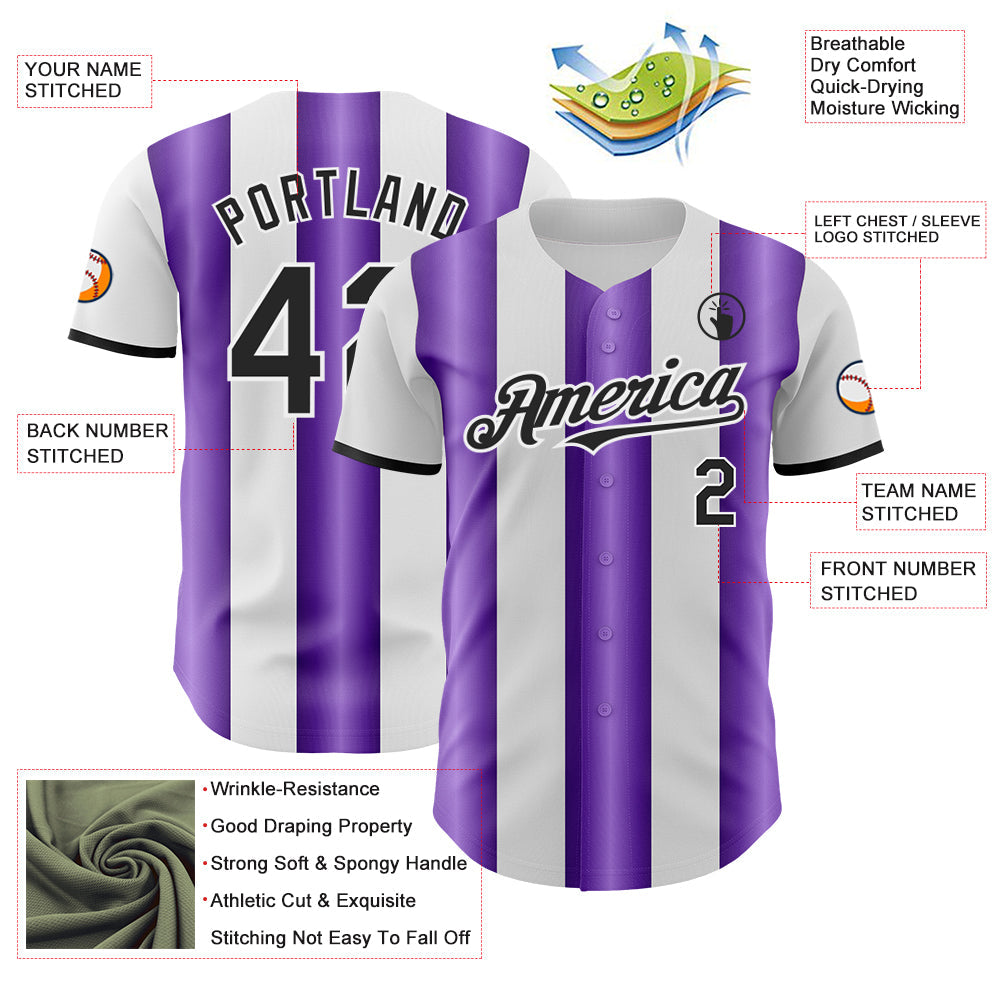Custom White Black-Purple Gradient Vertical Stripe Argentina Style Authentic Baseball Jersey