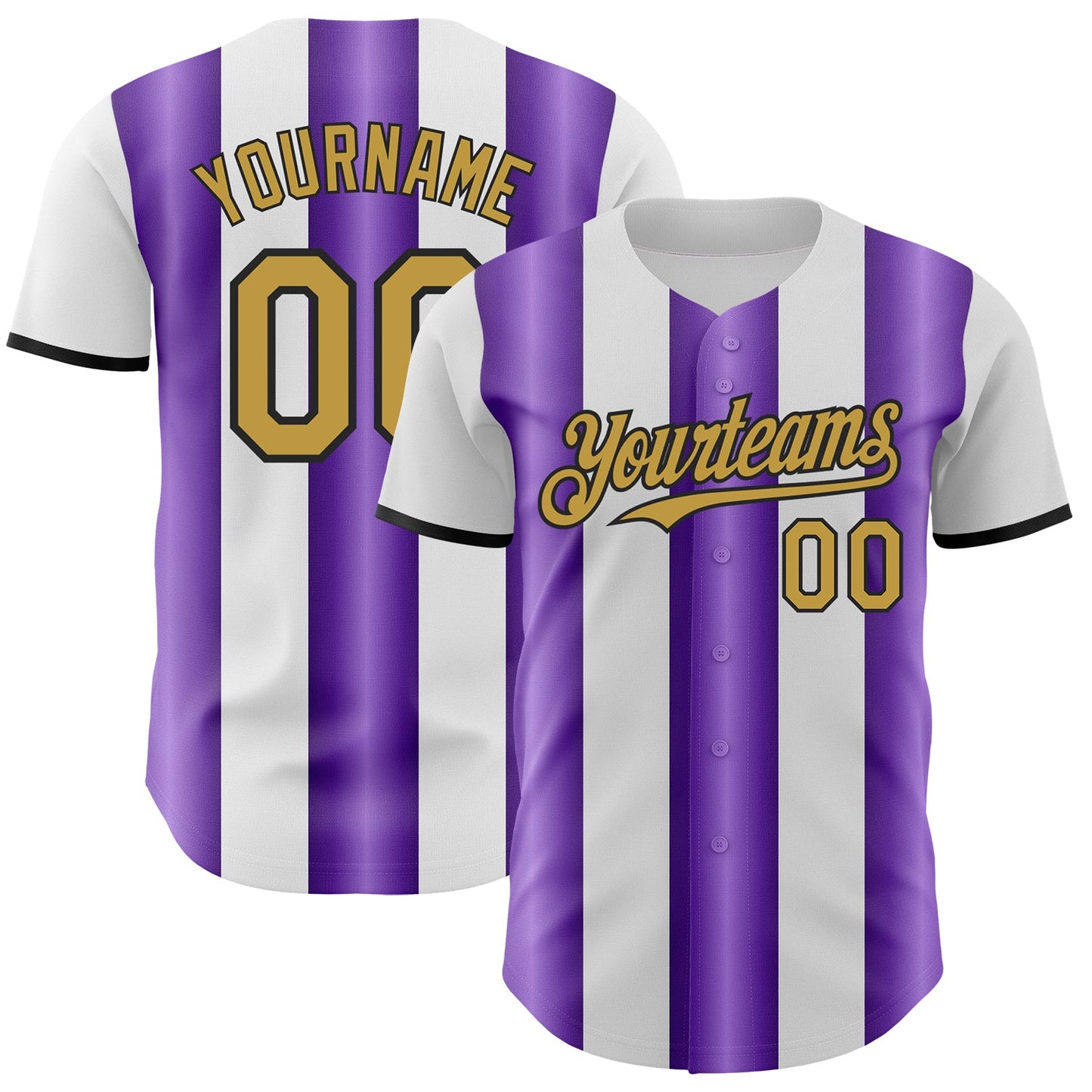 Custom White Old Gold Purple-Black Gradient Vertical Stripe Argentina Style Authentic Baseball Jersey