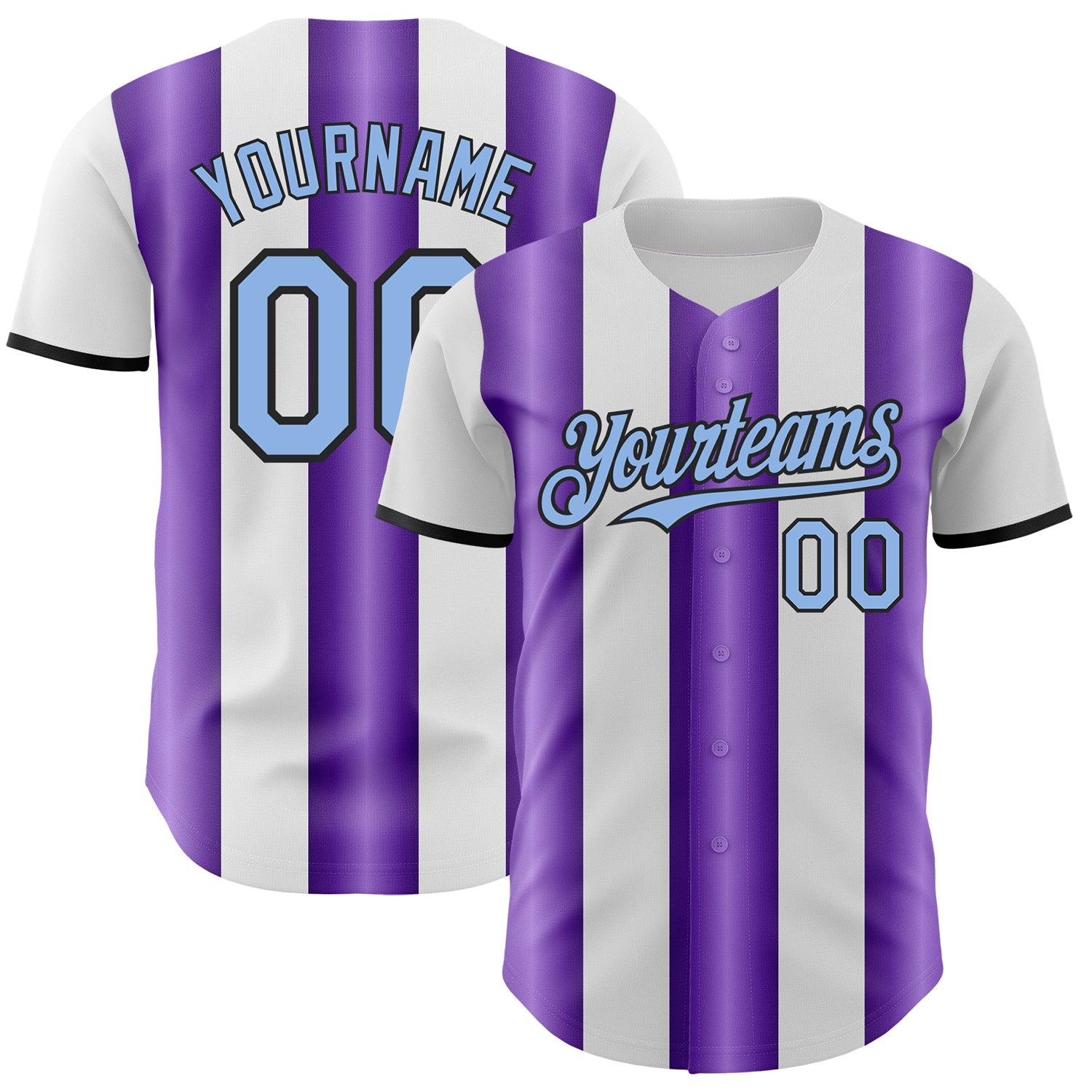Custom White Light Blue Purple-Black Gradient Vertical Stripe Argentina Style Authentic Baseball Jersey