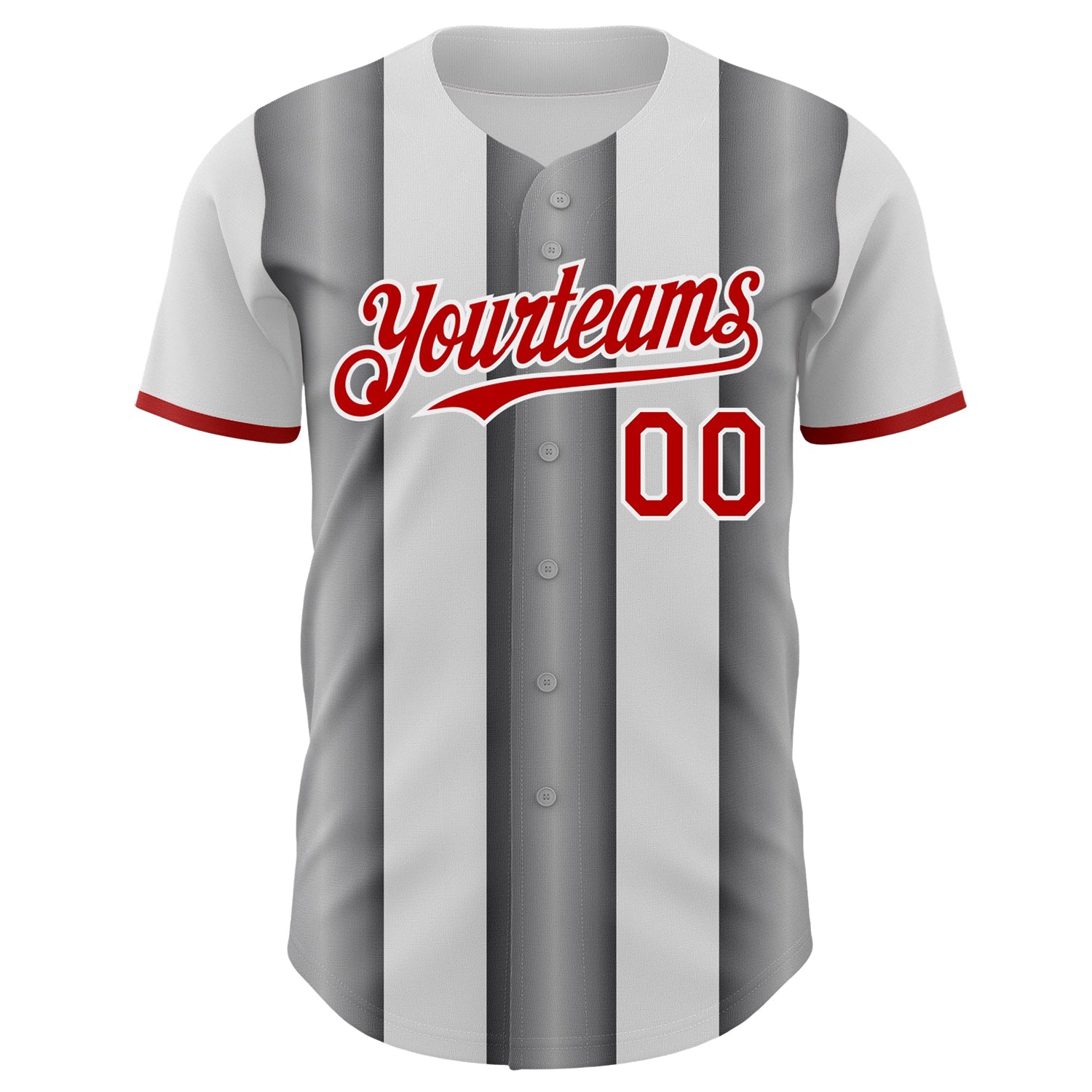Custom White Red-Steel Gray Gradient Vertical Stripe Argentina Style Authentic Baseball Jersey