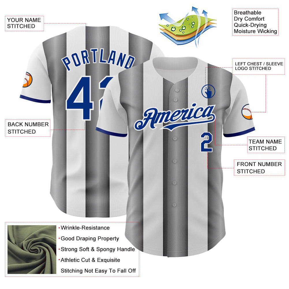 Custom White Royal-Steel Gray Gradient Vertical Stripe Argentina Style Authentic Baseball Jersey