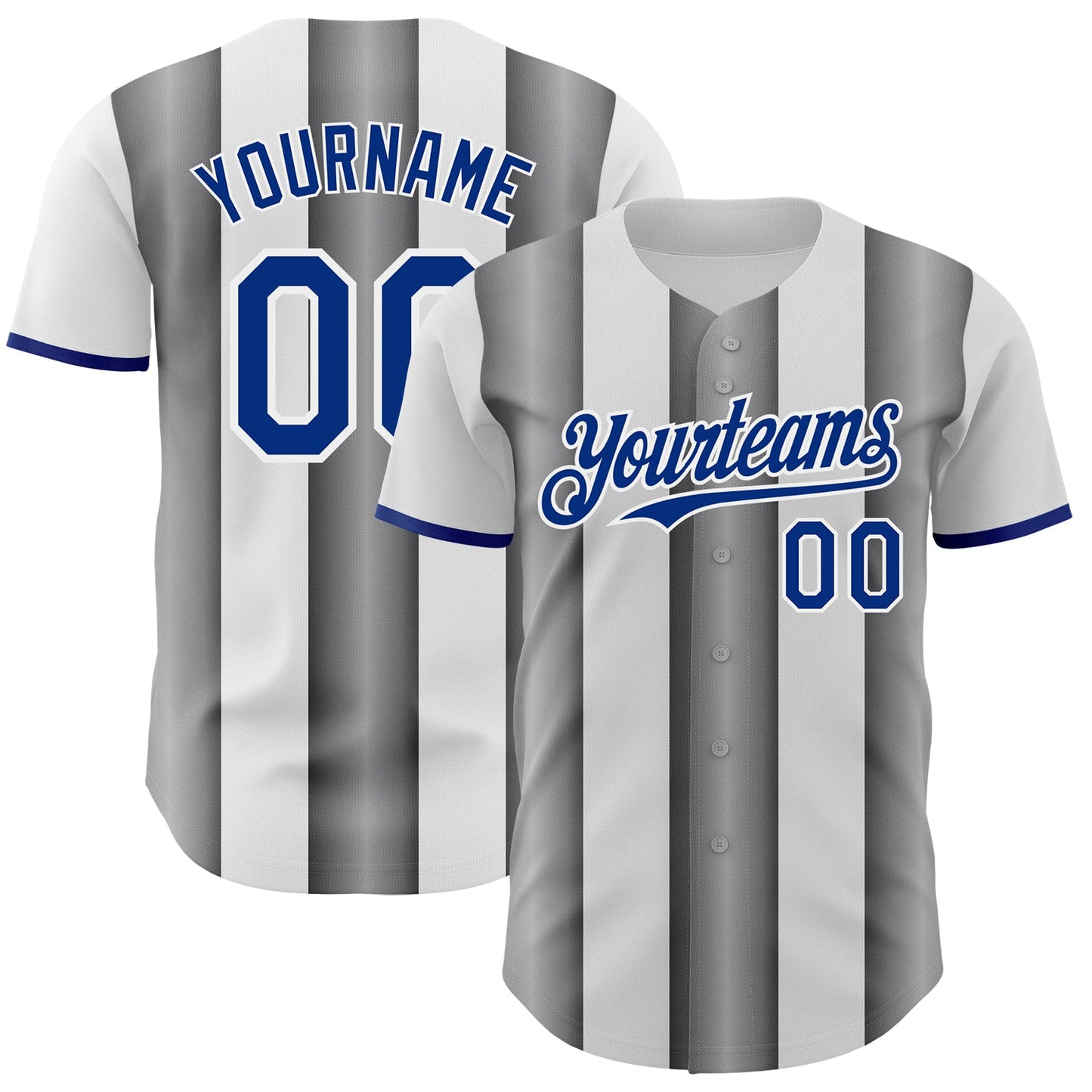 Custom White Royal-Steel Gray Gradient Vertical Stripe Argentina Style Authentic Baseball Jersey