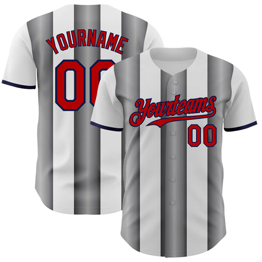 Custom White Red Steel Gray-Navy Gradient Vertical Stripe Argentina Style Authentic Baseball Jersey
