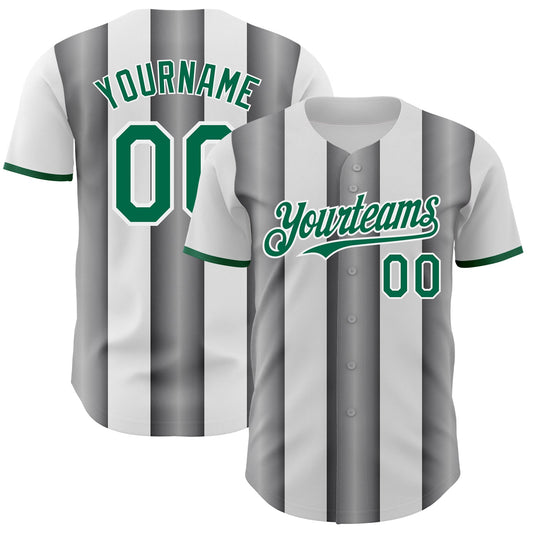 Custom White Kelly Green-Steel Gray Gradient Vertical Stripe Argentina Style Authentic Baseball Jersey