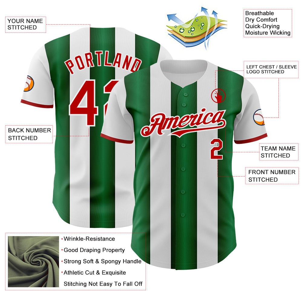 Custom White Red-Green Gradient Vertical Stripe Argentina Style Authentic Baseball Jersey
