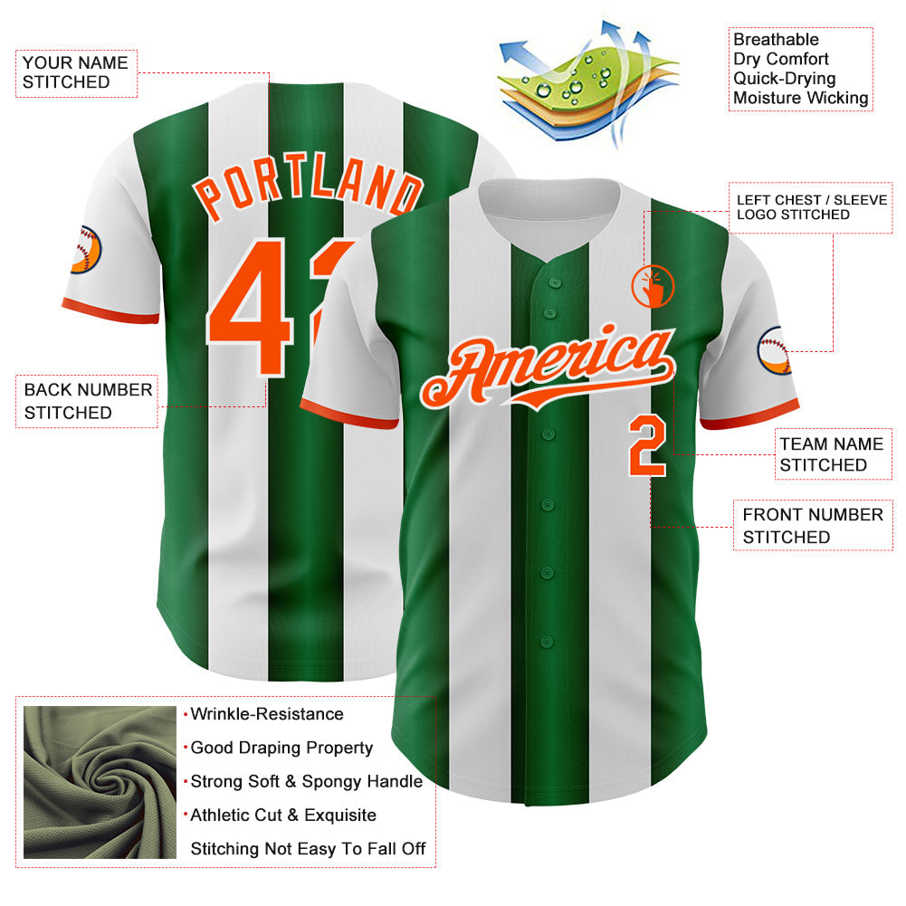 Custom White Orange-Green Gradient Vertical Stripe Argentina Style Authentic Baseball Jersey