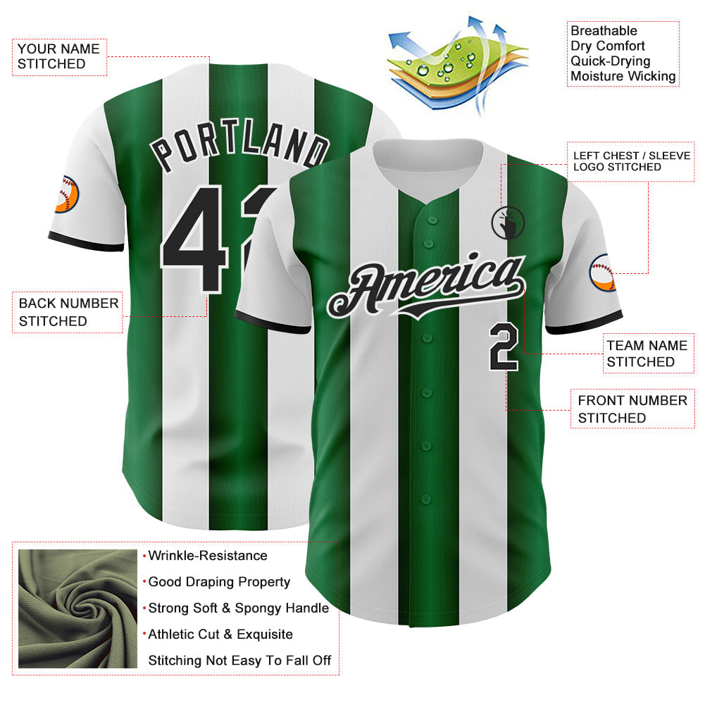 Custom White Black-Green Gradient Vertical Stripe Argentina Style Authentic Baseball Jersey