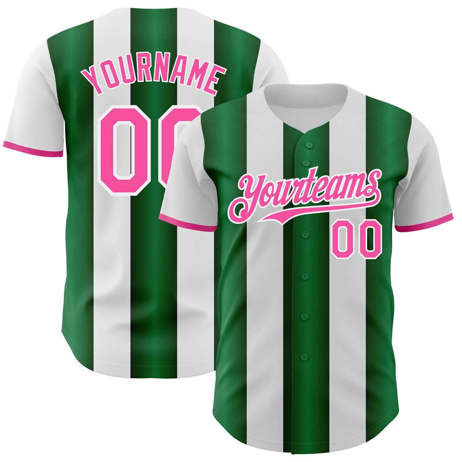 Custom White Pink-Green Gradient Vertical Stripe Argentina Style Authentic Baseball Jersey