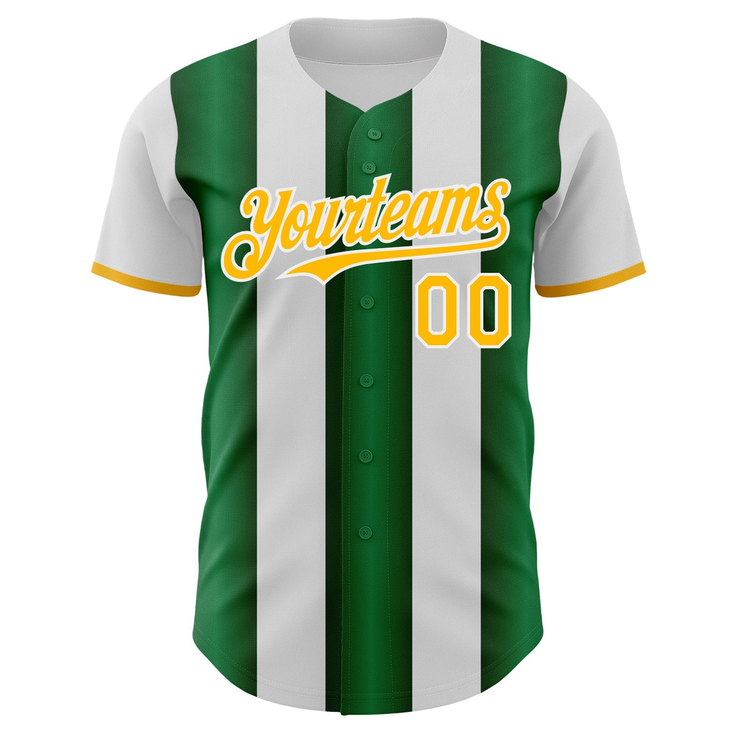 Custom White Gold-Green Gradient Vertical Stripe Argentina Style Authentic Baseball Jersey