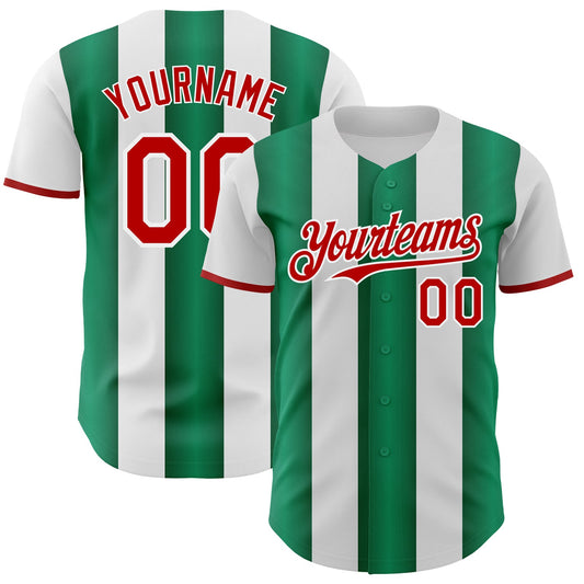 Custom White Red-Kelly Green Gradient Vertical Stripe Argentina Style Authentic Baseball Jersey