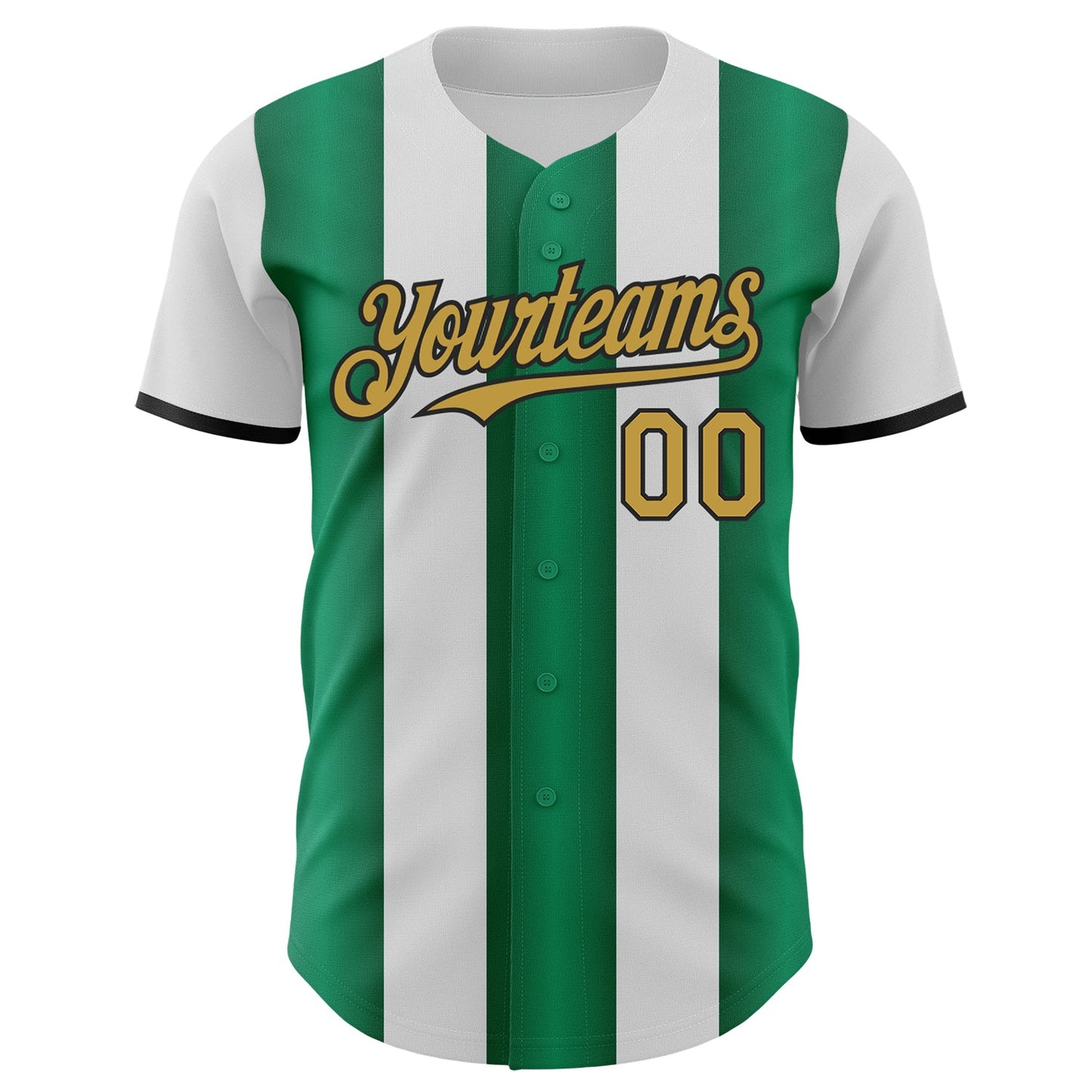 Custom White Old Gold Kelly Green-Black Gradient Vertical Stripe Argentina Style Authentic Baseball Jersey